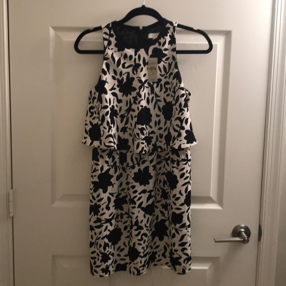 Loft split back flounce dress - light pink & black